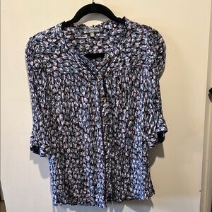 Wit & Wisdom Blue Ruched Blouse with Mandarin Collar